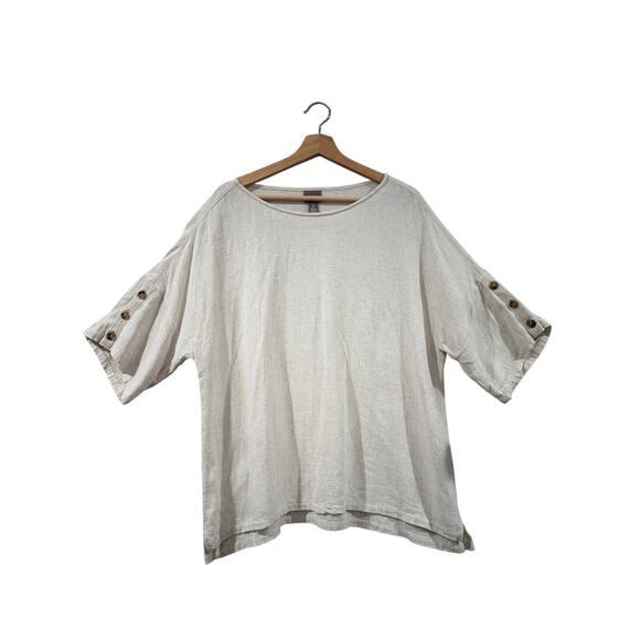 CHICO'S Bone Linen Blend Button Detail Sleeves Size 2 / Large - Picture 1 of 6